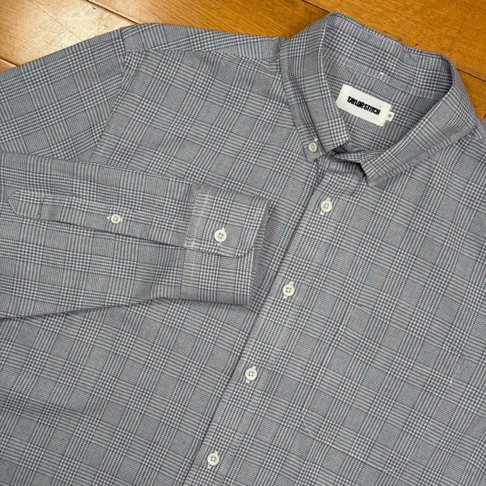 TAYLOR STITCH Mens Size 42 Button Down Shirt Plaid Grey Long Sleeve Casual
